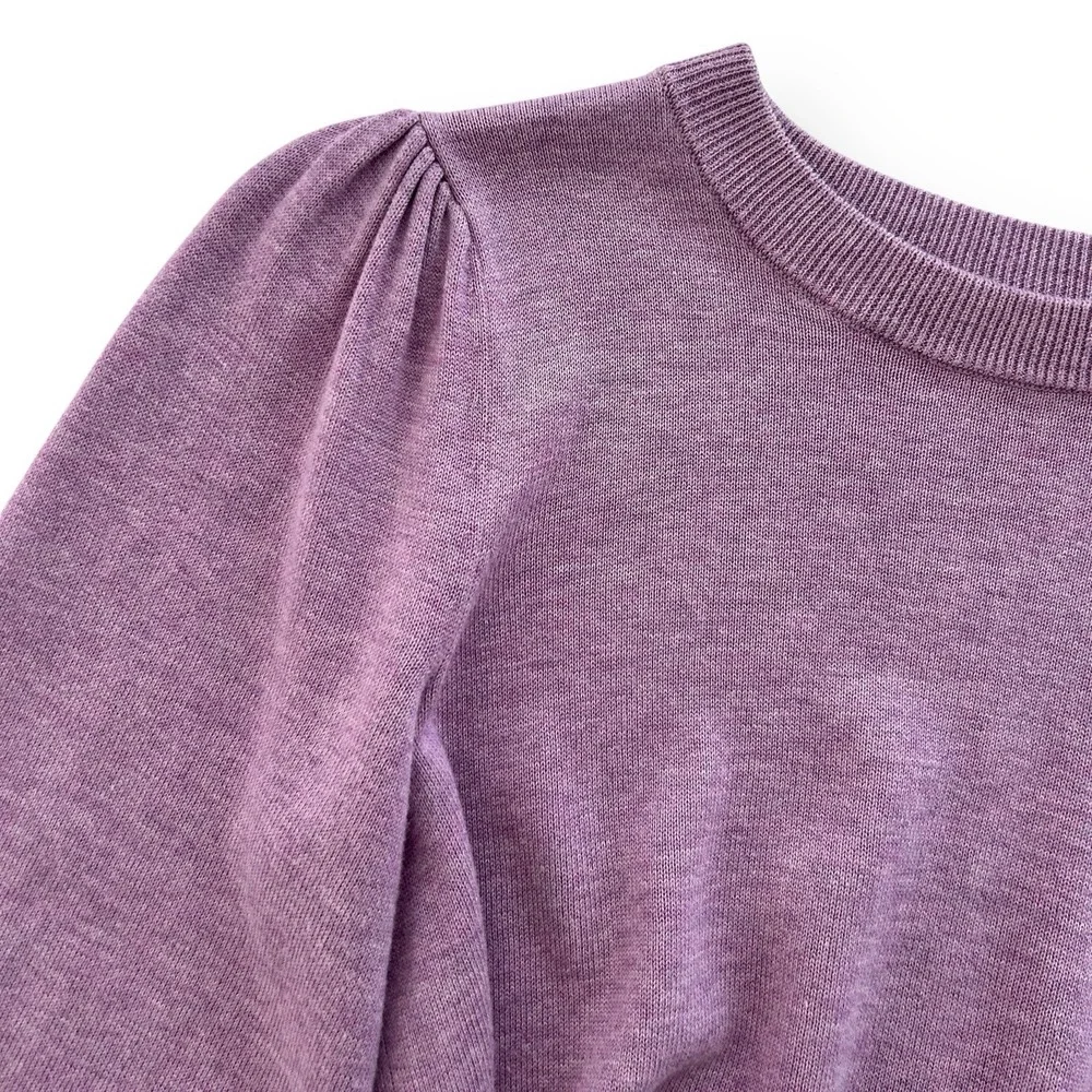 Lauren Ralph Lauren Women's XS Purple Puff Long Sleeve Belted Cotton Sweater Top - Picture 9 of 16